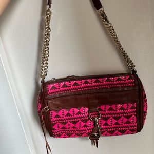 Rebecca Minkoff Neon Pink Leather Purse with Silver Chain